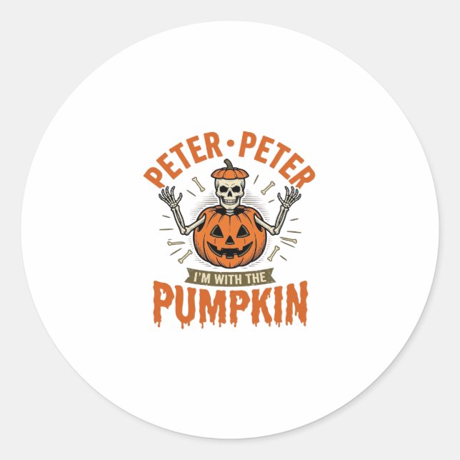 Sticker Rond Drôle Peter Peter Citrouille Halloween Squelette C (Devant)