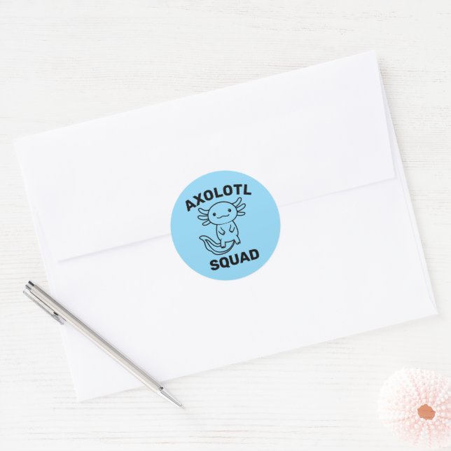 Sticker Rond Drôle petite équipe de Axolotl fête modifiable ble (Enveloppe)