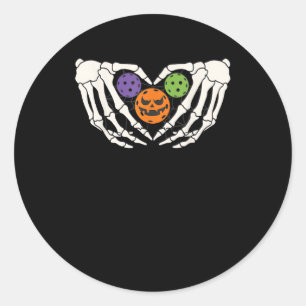 Sticker Rond Drôle Pickle Halloween Squelette Mains Coeur Pumpk