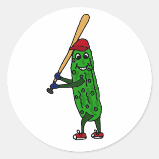 Sticker Rond Drôle Pickle Jouer au dessin de baseball