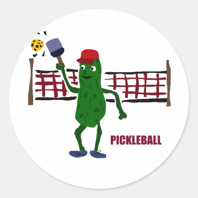 Sticker Rond Drôle Pickleball Pickleball avec Net Art (Devant)