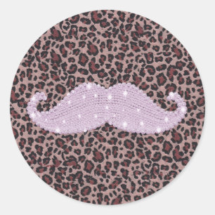 Sticker Rond Drôle Pink Bling Moustache Et Motif Poster de anim