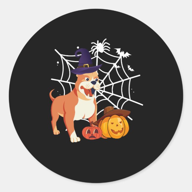 Sticker Rond Drôle Pitbull Chien Halloween Costume (Devant)