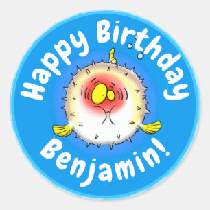 Sticker Rond Drôle poisson poivron porc-épic caricature poisson