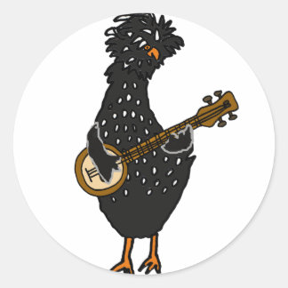 Sticker Rond Drôle Polonais Poulet Jouant Banjo Art