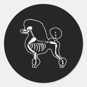 Sticker Rond Drôle Poodle Chien Squelette Halloween Doodle Chie