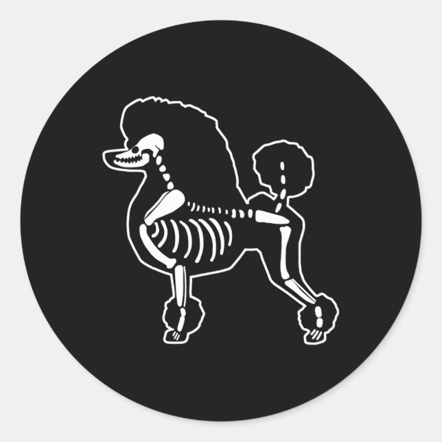 Sticker Rond Drôle Poodle Chien Squelette Halloween Doodle Chie (Devant)