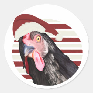Sticker Rond Drôle Poulet De Noël Rouge Et Blancs