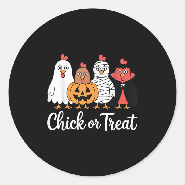Sticker Rond Drôle Poulets Ou Traiter Le Poulet Halloween (Devant)
