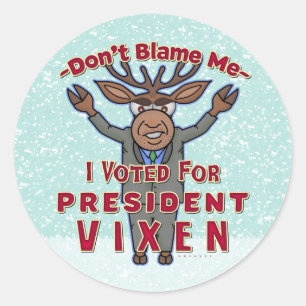 Sticker Rond Drôle Président de Noël Vixen Reindeer Politique