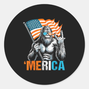 Sticker Rond Drôle Punk Rock Sasquatch Bigfoot Us Drapeau Meric