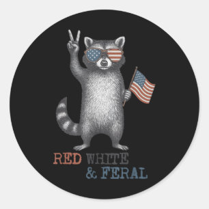 Sticker Rond Drôle Raccoon 4 juillet Patriotique Mignonne Rouge