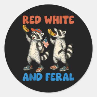 Sticker Rond Drôle Raccoon 4 juillet Us Drapeau Patriotique Rou