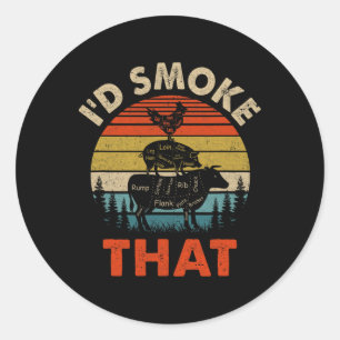 Sticker Rond Drôle Retro Bbq Fumeur Chef Fumeur Papa Je Fumerai