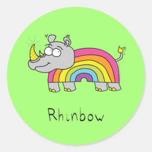 Sticker Rond Drôle Rhino Rainbow Cute Kids Cartoon