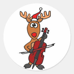 Sticker Rond Drôle Rindeer Jouer Cello Noël