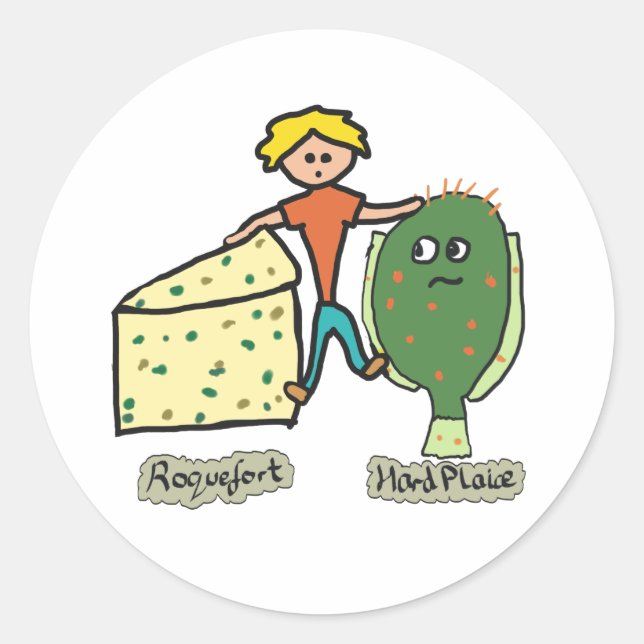 Sticker Rond Drôle Rocher au fromage et Pun à l'endroit diffici (Devant)