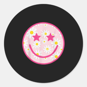 Sticker Rond Drôle rose Happy Face Fleur Smile Fleur Sourire Vi