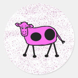 Sticker Rond Drôle rose mignon Cartoon Vache Dotty