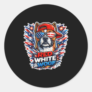Sticker Rond Drôle rouge blanc et ouah ouah boxer chien patriot