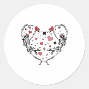 Sticker Rond Drôle Saint Valentin Danser Skeleton Heart