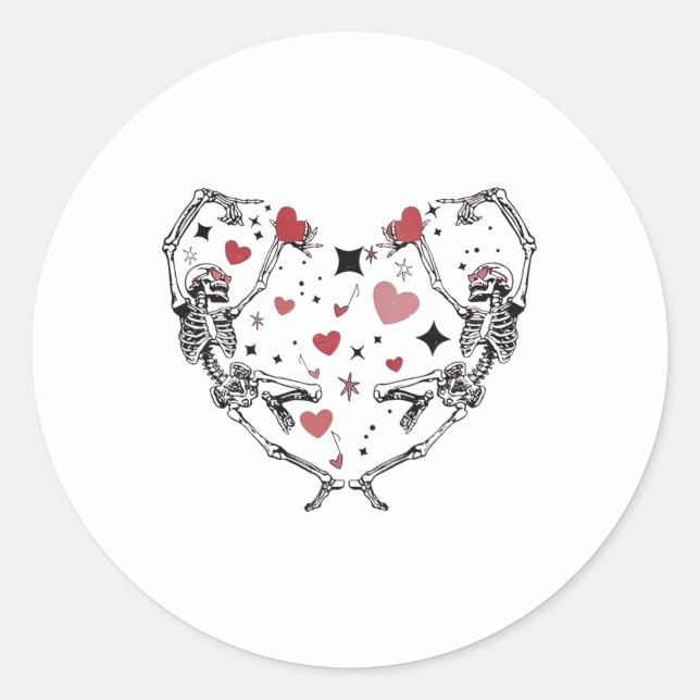 Sticker Rond Drôle Saint Valentin Danser Skeleton Heart (Devant)