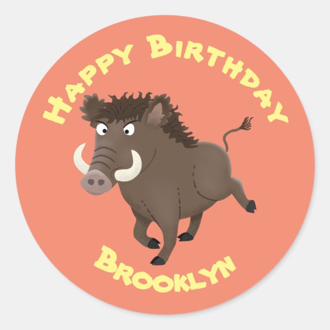 Sticker Rond Drôle sanglier rasoir dessin d'illustration cla (Devant)