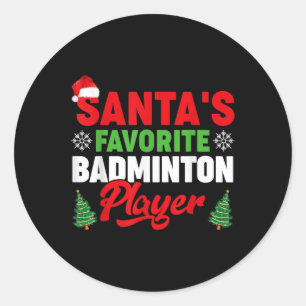Sticker Rond Drôle Santas Favori Joueur de badminton Noël