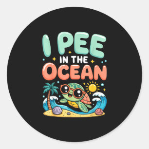 Sticker Rond Drôle sarcasme plage kawaii tortue enfants font pi