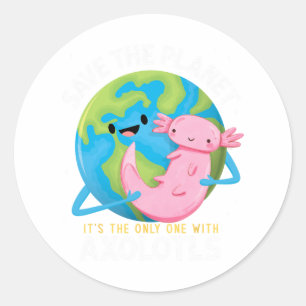 Sticker Rond Drôle Sauvez La Planète Axolotl Garçons Filles Ens
