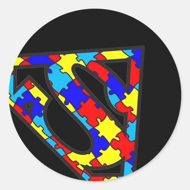 Sticker Rond Drôle Sensibilisation sur l'autisme Superhero T-sh (Devant)