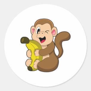 Sticker Rond Drôle singe avec banane