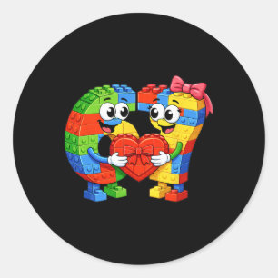 Sticker Rond Drôle Six Sept 67 Saint-Valentin Cœurs Style Briqu