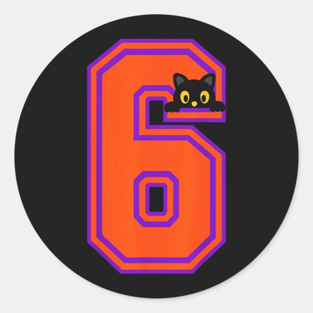 Sticker Rond Drôle Six Sept 6 7 Halloween Chat Noir Professeur (Devant)