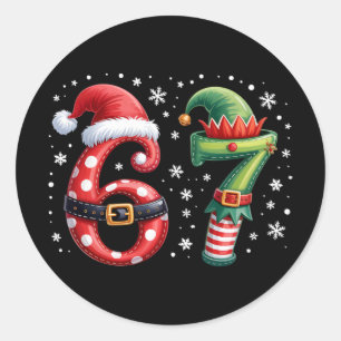 Sticker Rond Drôle Six Sept 6 7 Mème Noël Humour Père Noël Elfe