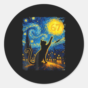 Sticker Rond Drôle Six Sept 6 7 Mème Nuit Étoilée Van Gogh Bla