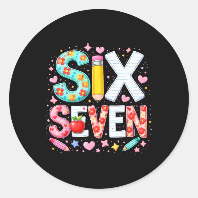 Sticker Rond Drôle Six Sept 6 7 Professeur Meme Math Clroom Hum (Devant)