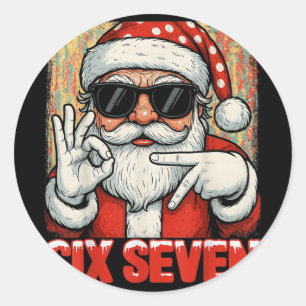 Sticker Rond Drôle Six Sept Meme Noël Cool Santa Citation 6