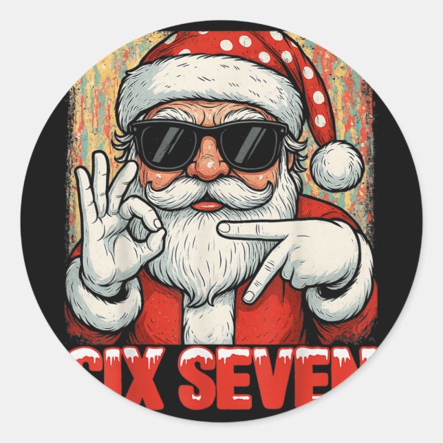 Sticker Rond Drôle Six Sept Meme Noël Cool Santa Citation 6 (Devant)