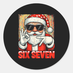 Sticker Rond Drôle Six Sept Mème Noël Cool Santa Citation 6