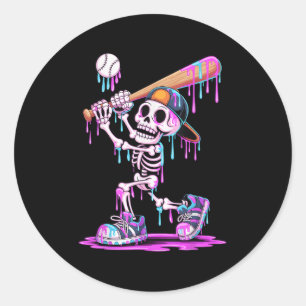 Sticker Rond Drôle Skeleton Baseball Driys Jeunes Enfants Hallo
