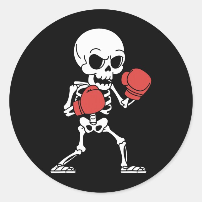 Sticker Rond Drôle Skeleton Boxe Halloween Éffrayant Boxe (Devant)