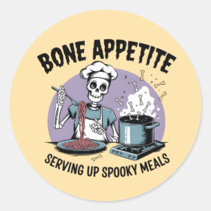 Sticker Rond Drôle Skeleton Chef Cuisine Design