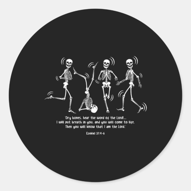 Sticker Rond Drôle Skeleton Danser Des Os Sèches Vivants Hallow (Devant)