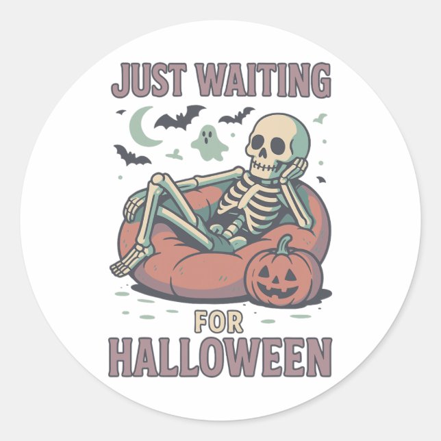 Sticker Rond Drôle Skeleton Éffrayant Summerween En Attendant H (Devant)