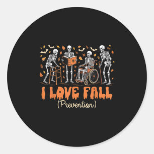 Sticker Rond Drôle Skeleton I Love Fall Prevention Fall Physica