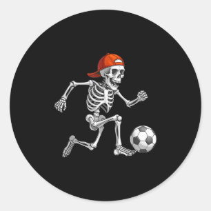 Sticker Rond Drôle Skeleton Soccer Hommes Garçons Enfants Hallo