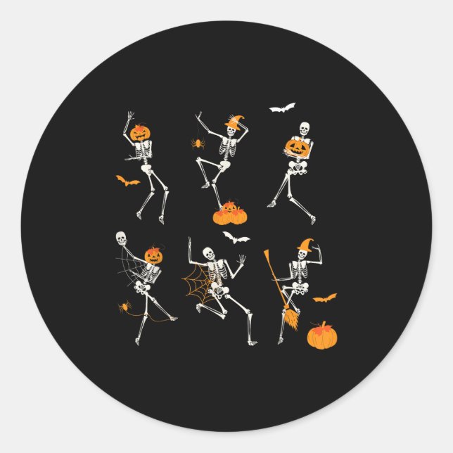 Sticker Rond Drôle Skeletons Danse Défi Halloween (Devant)