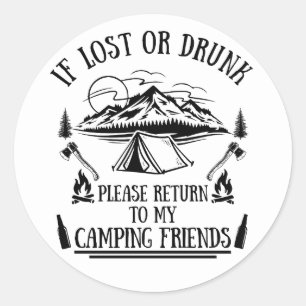 Sticker Rond Drôle slogan camper camping à boire des paroles