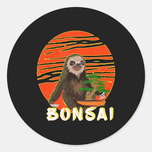 Sticker Rond Drôle Sloth Bonsai Tree Cadeau Yoga Masters (Devant)